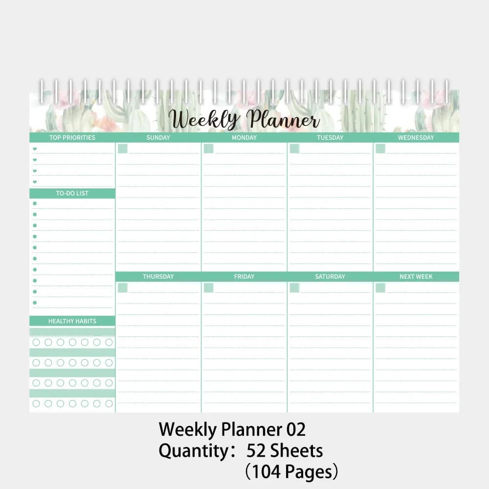 Bloc-notes de planification hebdomadaire, 52 feuilles, planificateur large pour faire avec Notes, ho