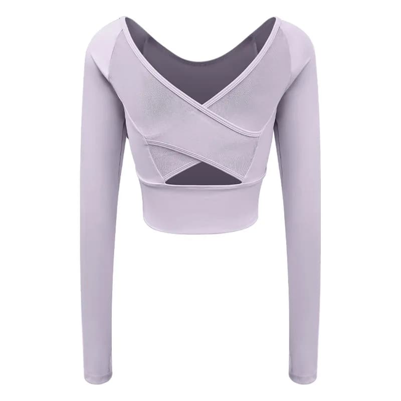 Haut de sport à manches longues pour femme, effet seconde peau, avec soutien-gorge intégré et design