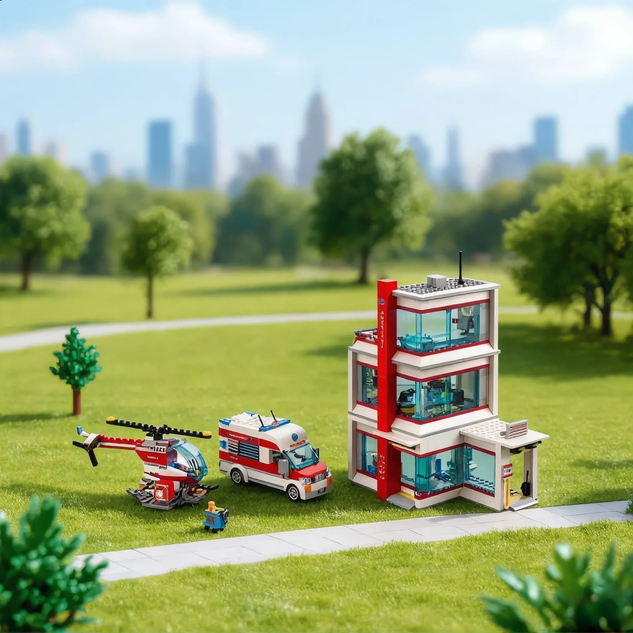 Série MOC City : Hôpital, Bâtiment, Quartier général, Ambulance – Blocs de construction créatifs édu