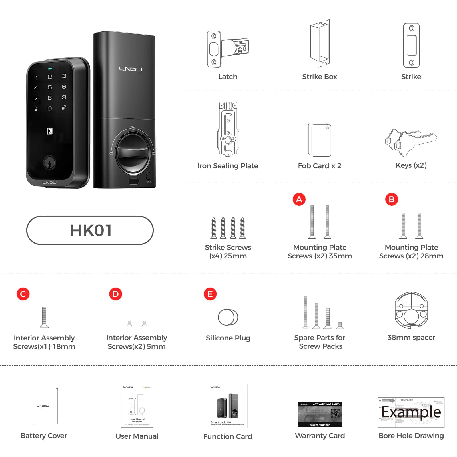 LNDU – serrure intelligente HK01, serrure de porte d'entrée sans clé à empreintes digitales, plusieu