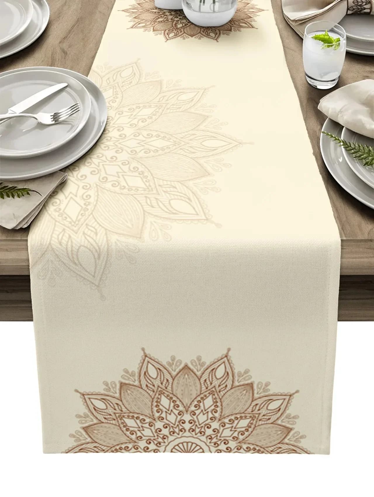 Chemin de Table en lin à fleurs de Mandala bohémien, foulards de commode, décor de Table, chemins de