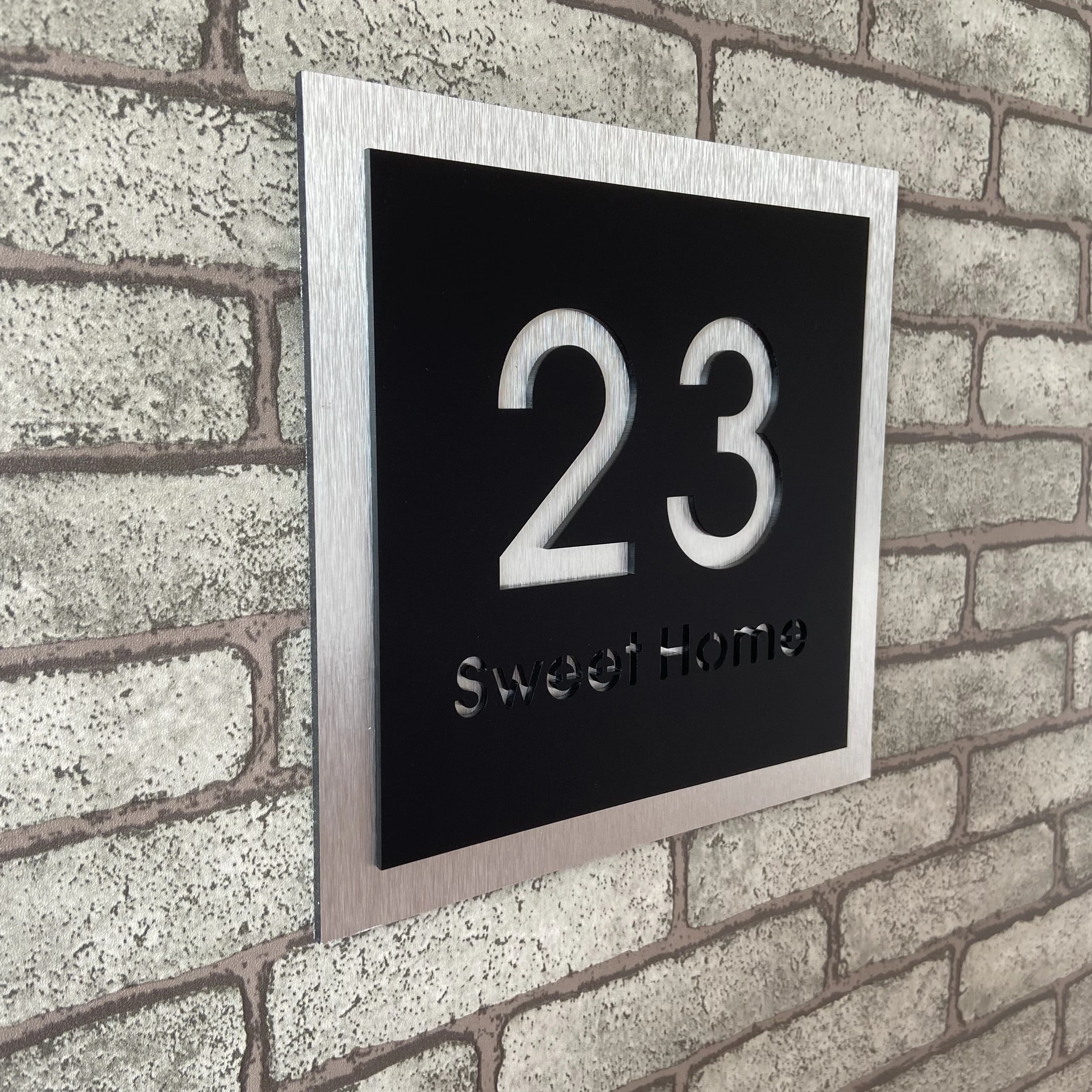 Plaque Acrylique Personnalisée Résistante aux Intempéries, Chiffres de Maison Gris, Argent Brossé, P