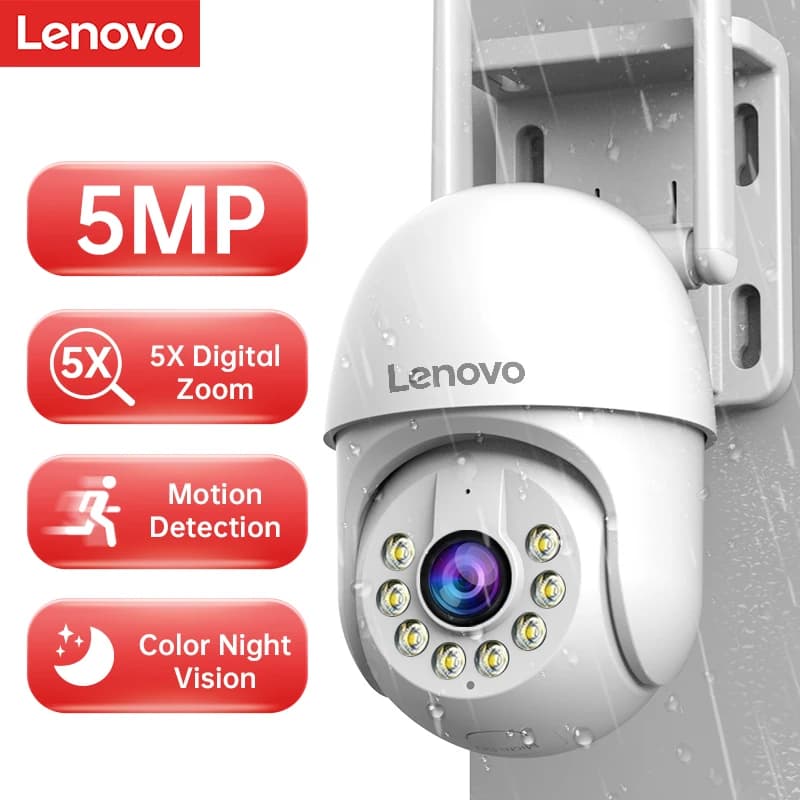 Caméra de sécurité Wifi Lenovo 5MP pour extérieur, zoom 5X, suivi automatique, caméra IP sans fil CC