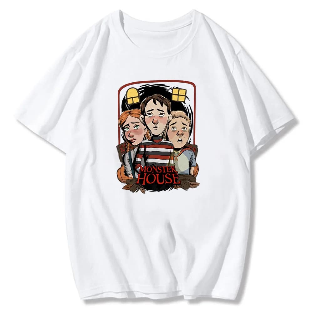 T-shirt imprimé dessin animé Monster House, mode Harajuku, t-shirt Kawaii, t-shirt rétro en coton d'