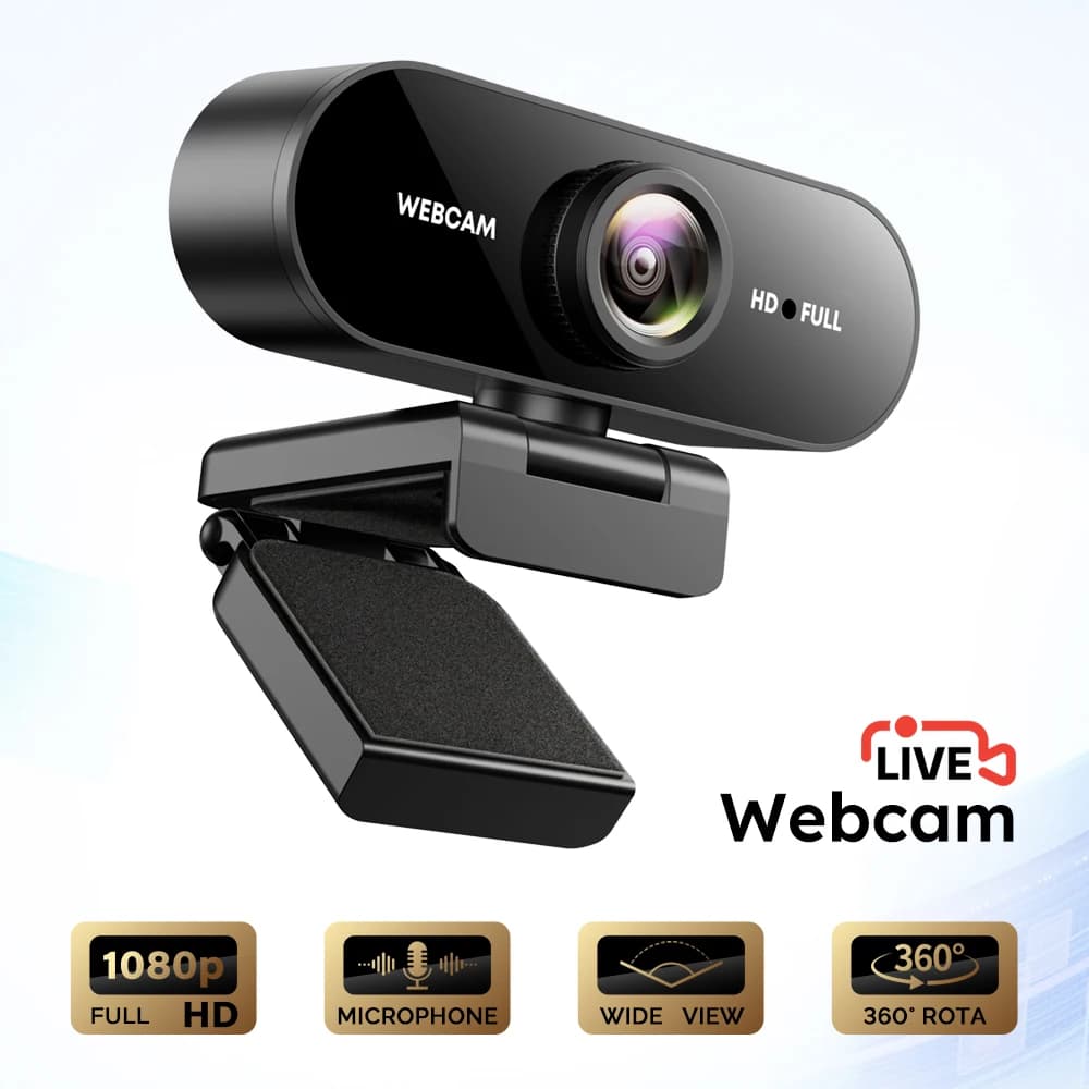 Webcam FHD 1080P avec microphone, caméra USB pour ordinateur portable et ordinateur de bureau, grand