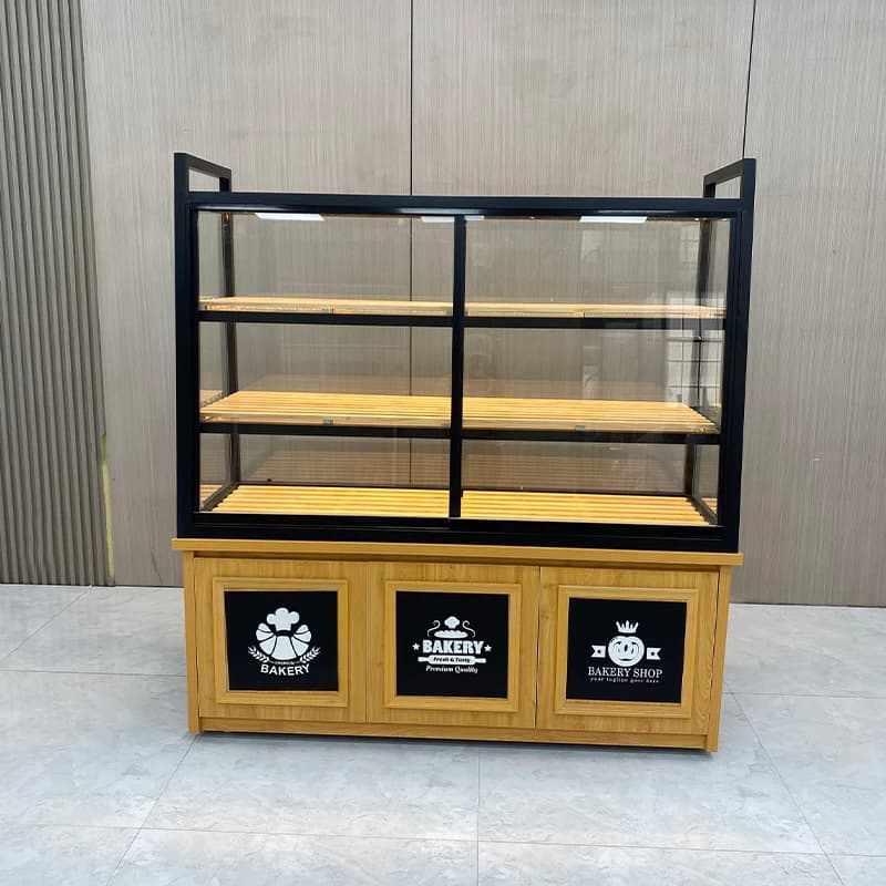 Vitrines de boulangerie, présentoirs à pain chaud et vitrines à gâteaux avec compteurs, équipement d