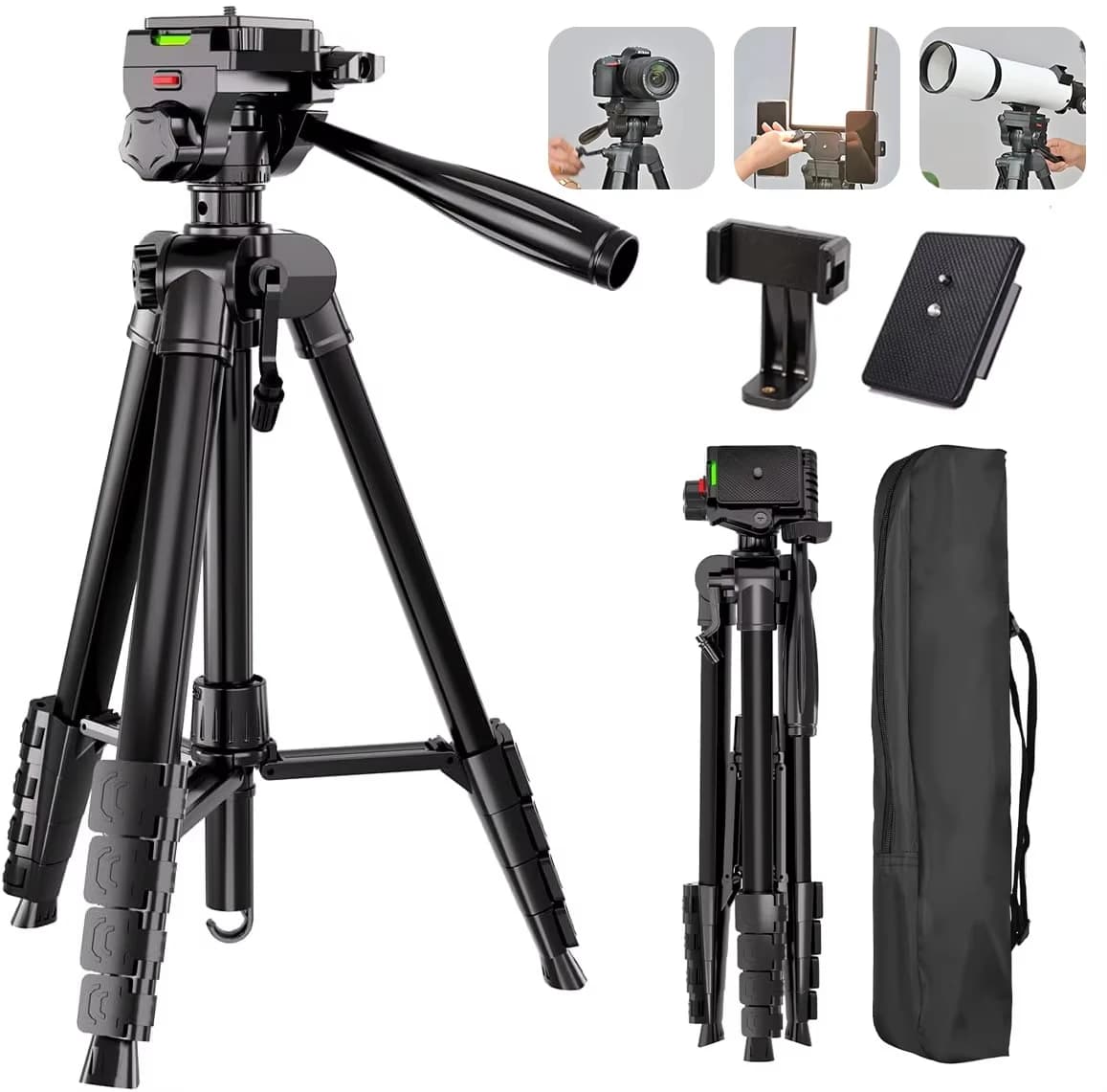 Trépied pour appareil photo, trépied pour appareil photo reflex numérique de 74 pouces avec 1 plaque