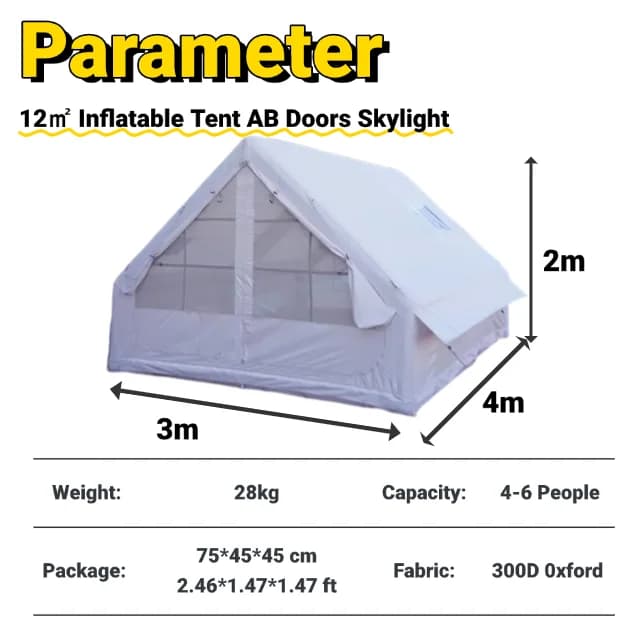 12 ㎡ Abri de camping classique de tente de version AB de double porte avec le petit lucarne double