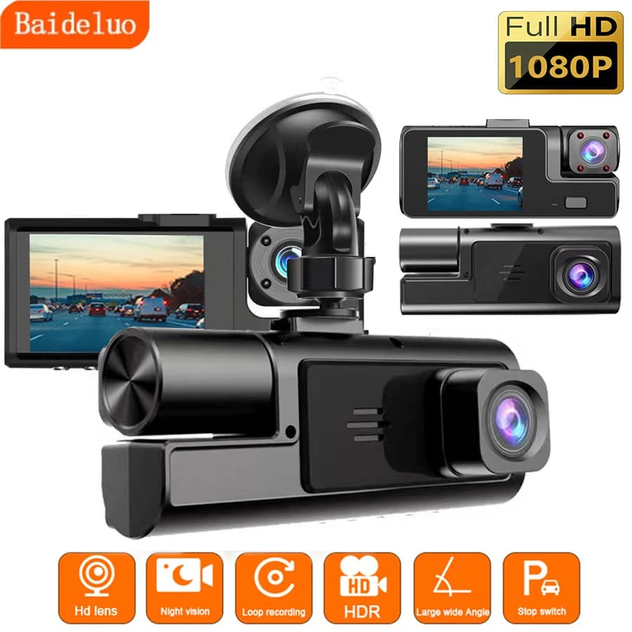 Caméra DVR de voiture intégrée avec enregistrement avant 1080P et arrière 720P, 140° ° Objectif gr
