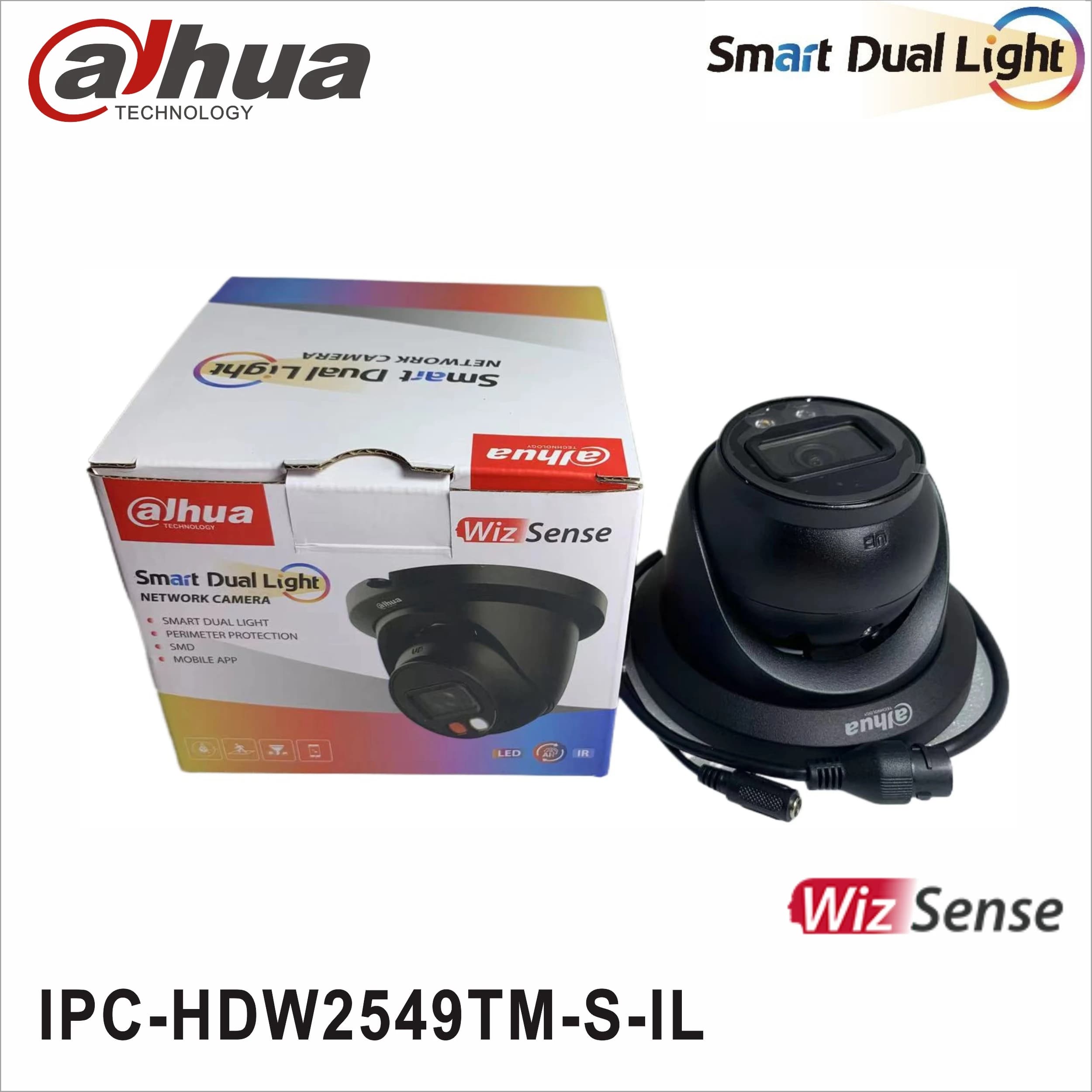 Caméra IP Dahua 5MP noire IPC-HDW2549TM-S-IL, caméra réseau intelligente à double lumière, POE, micr