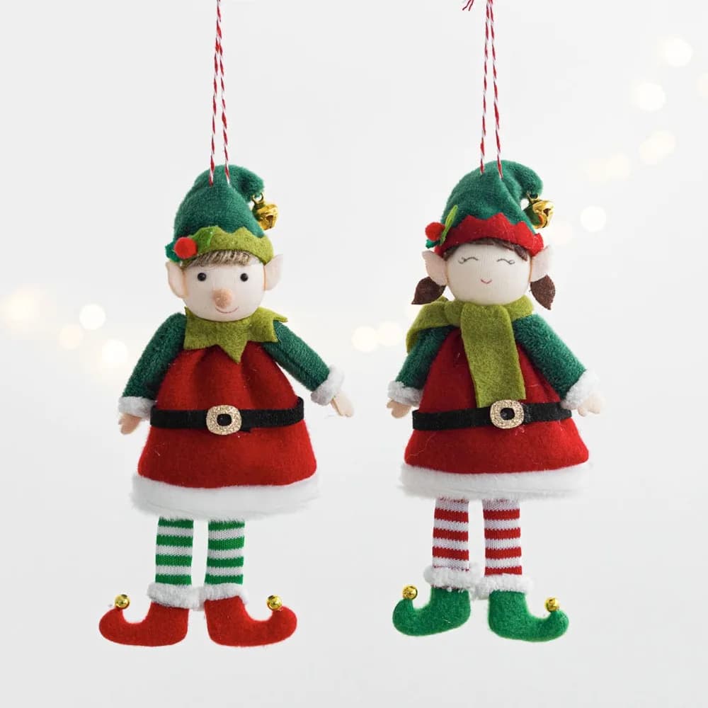 2 pendentifs elfes rouges et verts mignons pour décoration d'arbre de Noël - Décoration de scène de