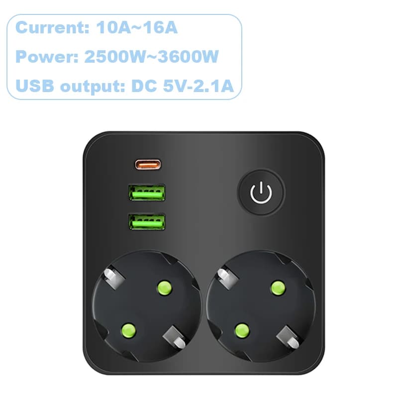 Prise d'extension minimaliste 1 à 2, prise ue noir et blanc type-c et 2 Ports USB pour chambres à co