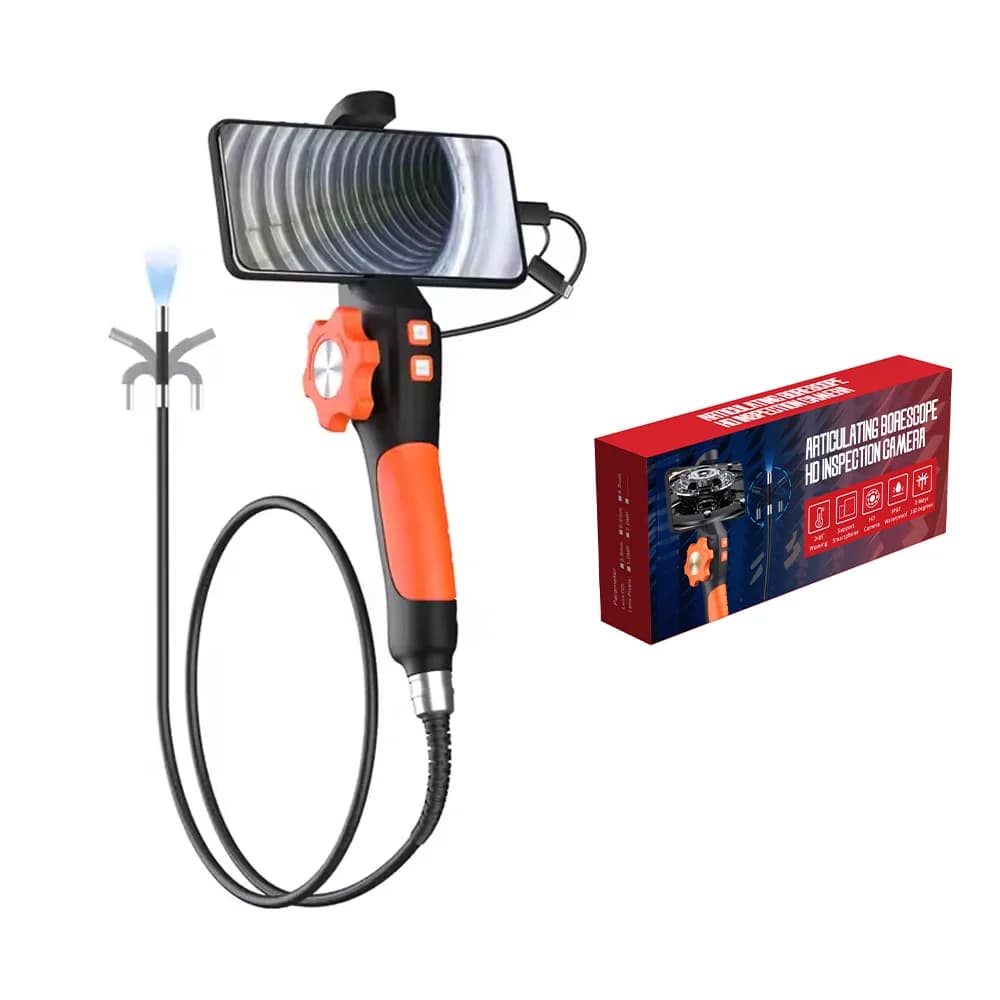 6,4 mm 360 ° Caméra endoscopique articulée bidirectionnelle Type-C HD 1080P, boroscope pour inspec