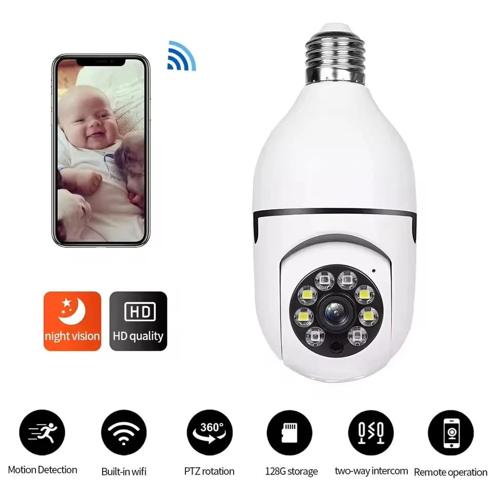 Caméra de Surveillance E27 couleur Vision nocturne suivi humain automatique Zoom moniteur de sécurit