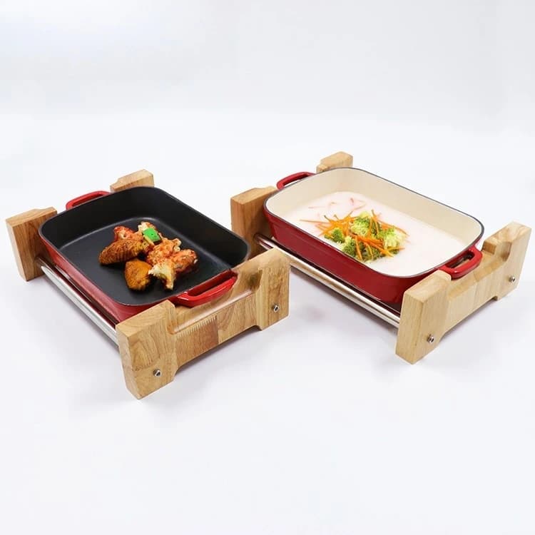 Matériel d'hôtellerie, présentoir de traiteur, présentoir de buffet en bois avec pot en fonte