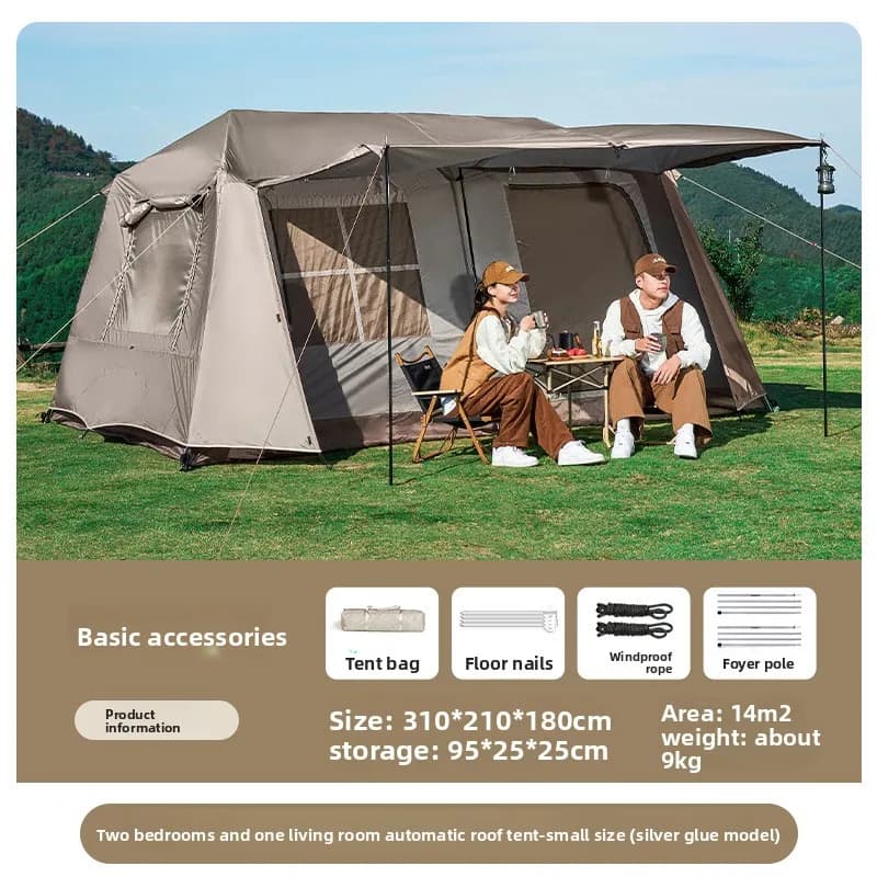 13 ㎡ Tente familiale de Camping en plein air à deux chambres pour 5 à 8 personnes, tente automatiq