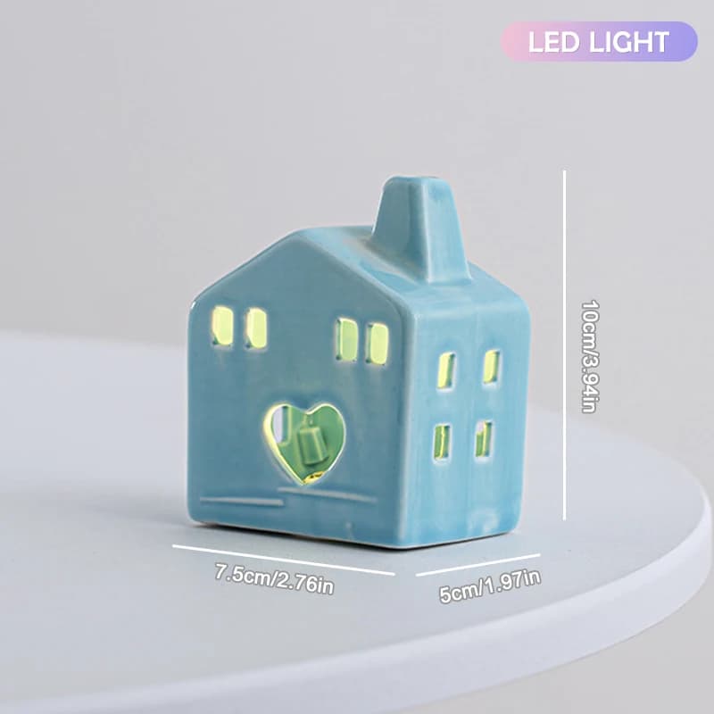 Décorations lumineuses pour maison de village, décoration de maison en céramique blanche avec lumièr