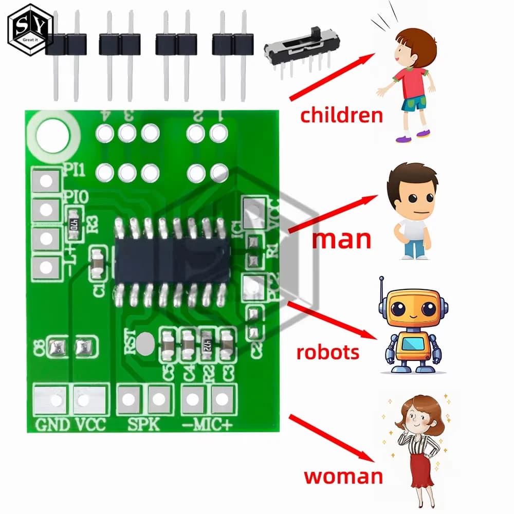 Module de changeur de voix DIY 3 V-4,5 V – Robot, enfant, circuit d'effets vocaux en temps réel mâle