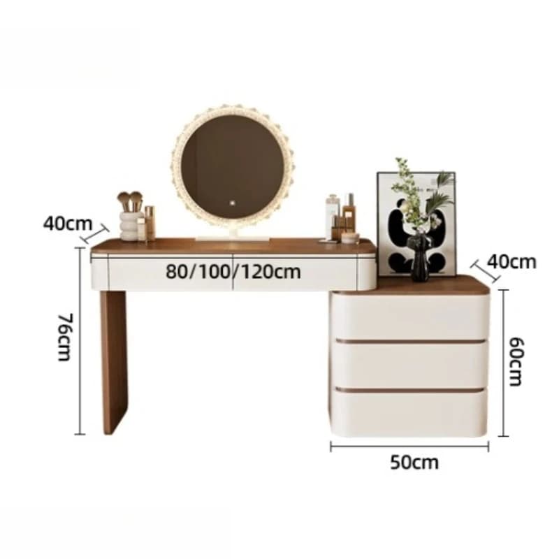 Grande coiffeuse moderne en bois pour chambre à coucher, extensible, avec miroir d'angle et tabouret