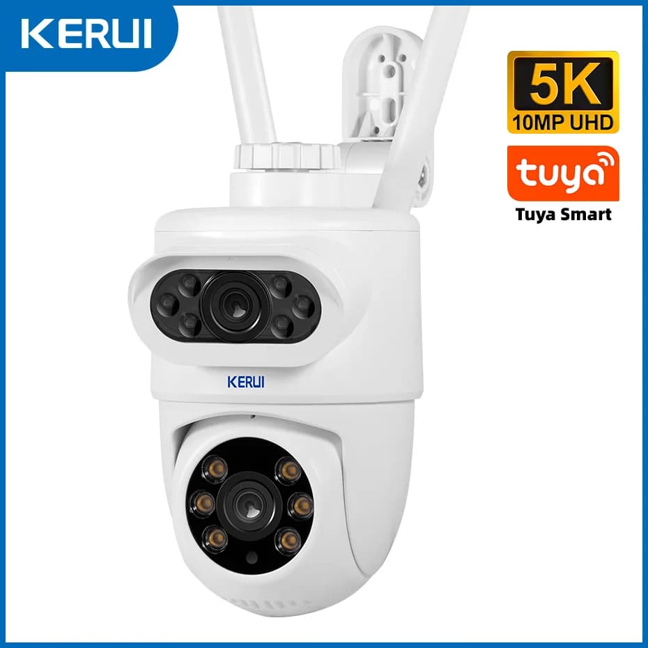 Caméra IP WiFi extérieure KERUI 10MP 5K HD à double objectif PTZ sans fil pour la sécurité domestiqu