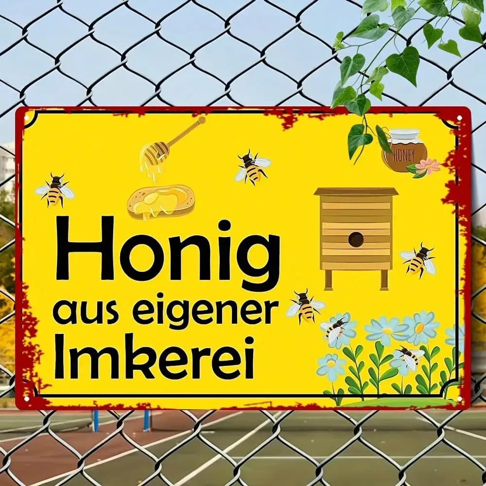 Plaque murale en métal abeille, décoration vintage style ferme allemande, motif ruche et abeilles de