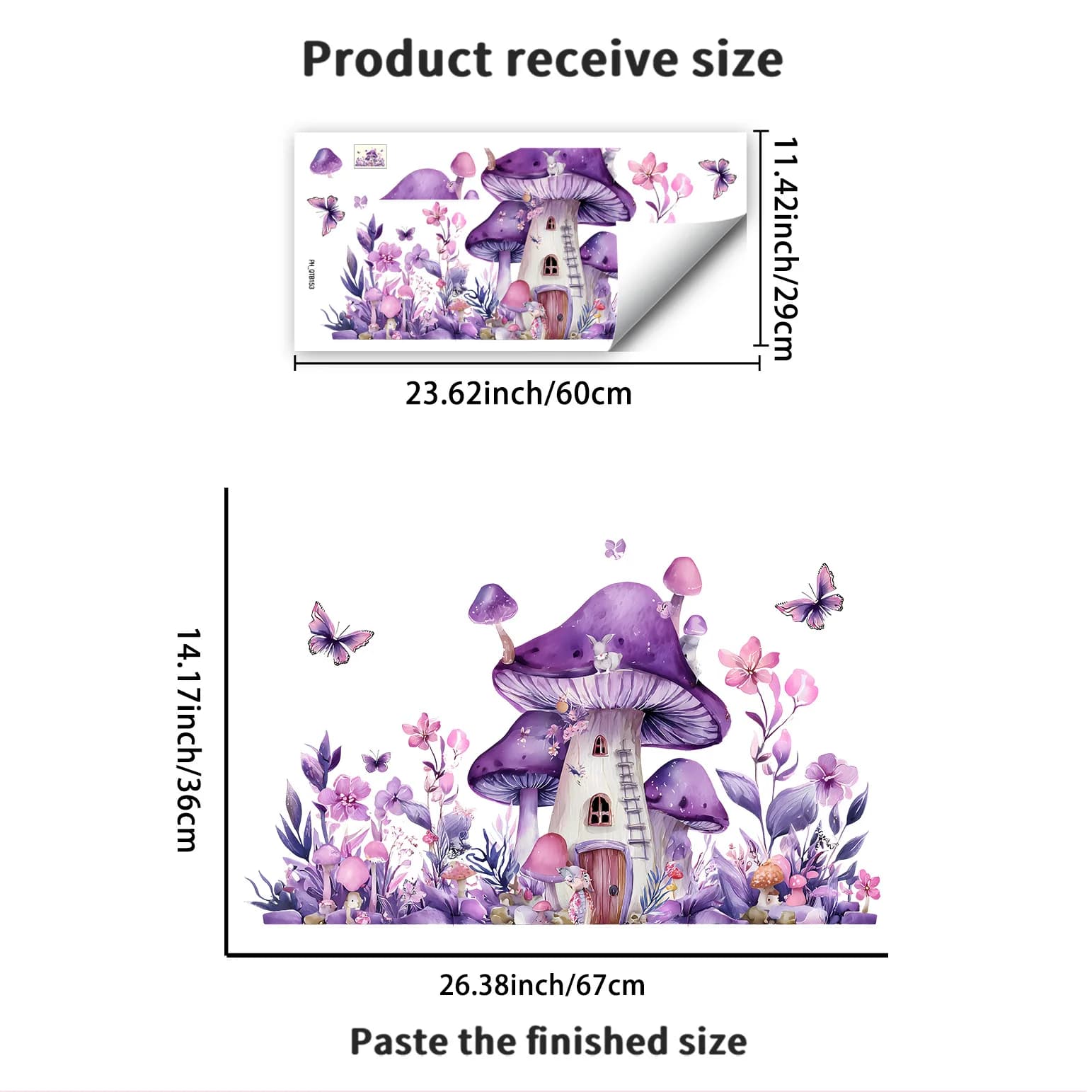 Dessin animé violet champignon maison fleur papillon Stickers muraux pour chambre d'enfants enfants