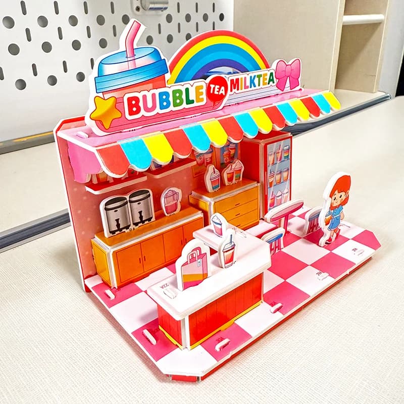 Puzzle en carton de dessin animé 3D, Kits de construction de maquettes de maison en papier, jouets d