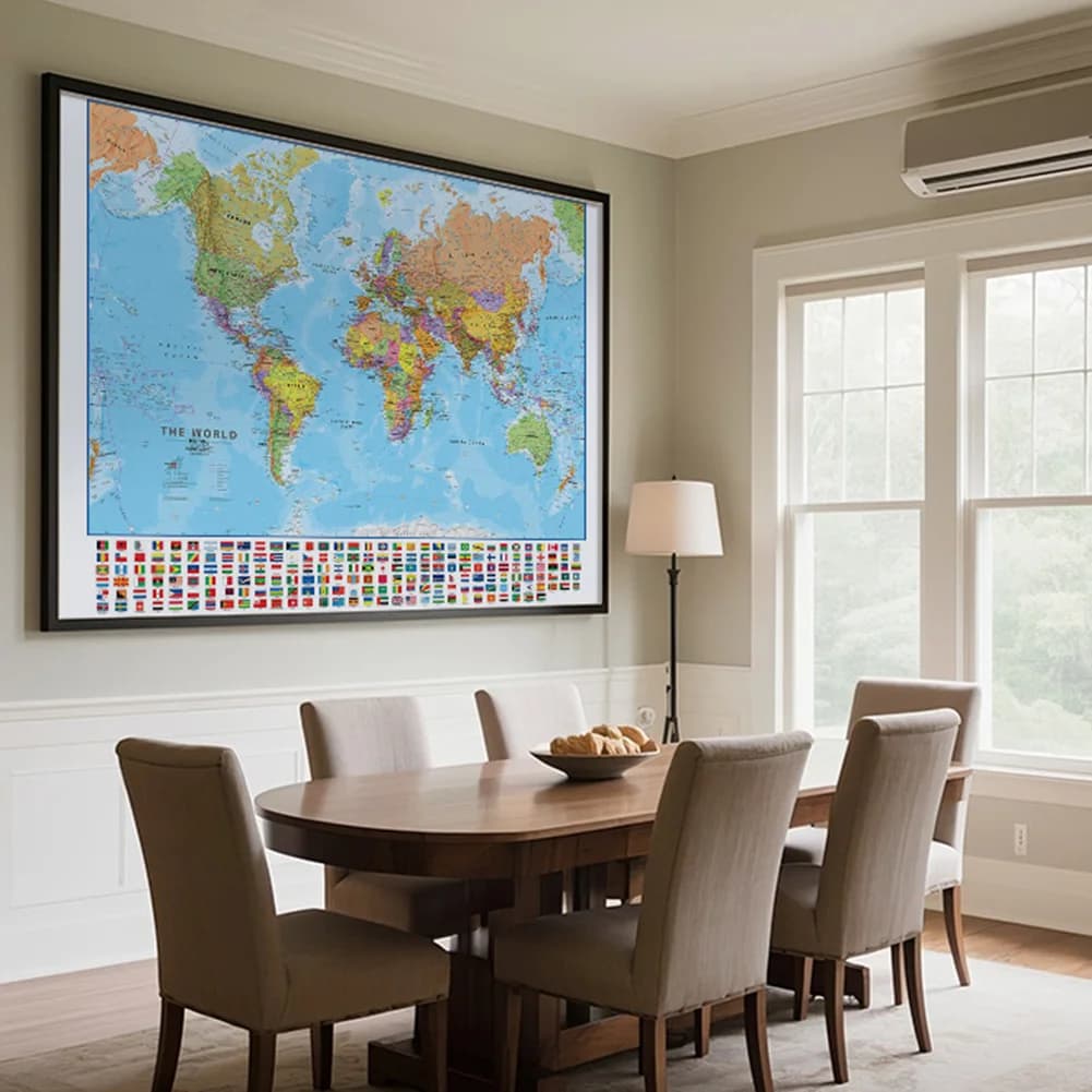 Affiche de carte du monde en anglais, 1 pièce, 120x80cm, peinture en aérosol, tableau d'art suspendu