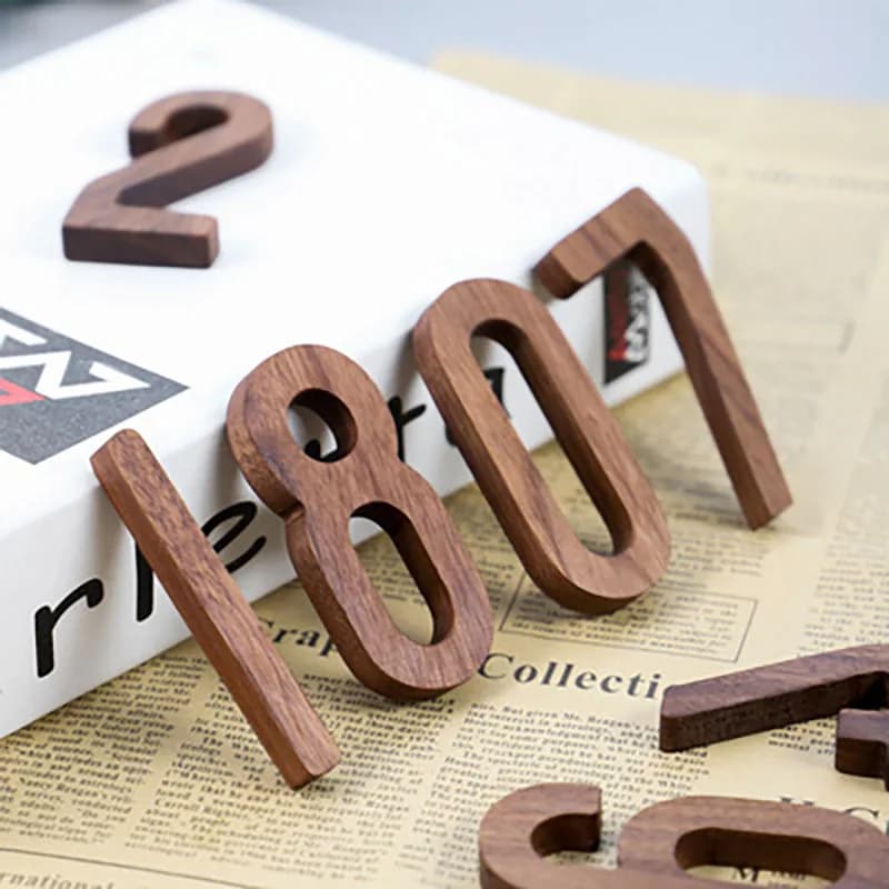 Plaque de porte numérique 3D en bois de noyer, 1 pièce, avec support adhésif, autocollant pour hôtel