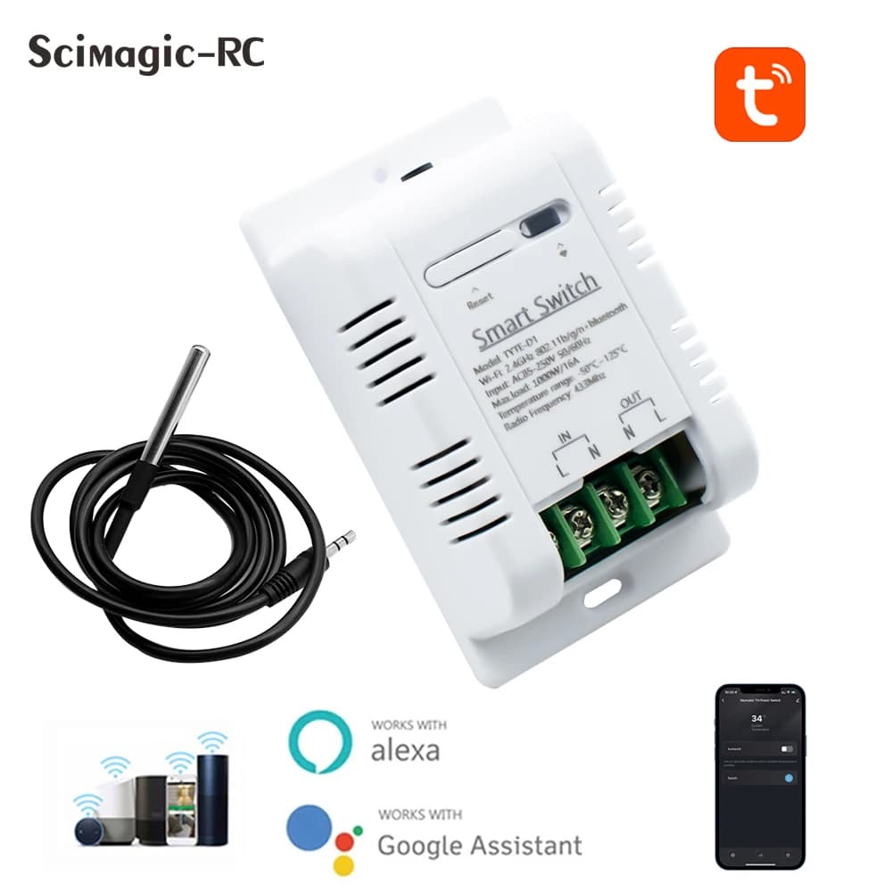 Commutateur de température intelligent Tuya WiFi 16A Surveillance de la consommation d’énergie Therm