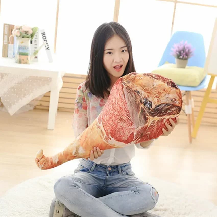 Coussin en peluche amusant en forme de jambon 3D, confortable pour la taille, idéal pour la maison e