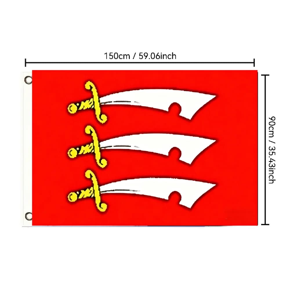 DRAPEAU ESSEX Drapeau du comté d'Angleterre Bannière britannique 2x3FT 3x5FT avec écusson à trois me