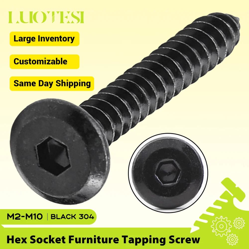 Vis autotaraudeuses à tête ronde plate, vis plaquées noires, M2 M3 M4 M5 M6, vis à tête hexagonale,