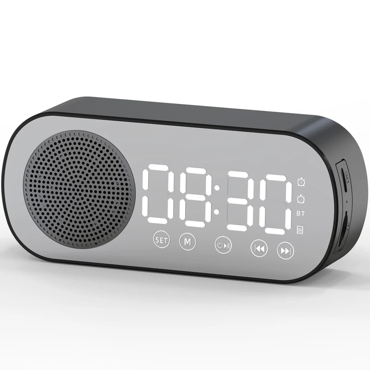 Réveil numérique Bluetooth 5.0, haut-parleur, affichage LED, miroir, réveil de bureau avec Radio FM,
