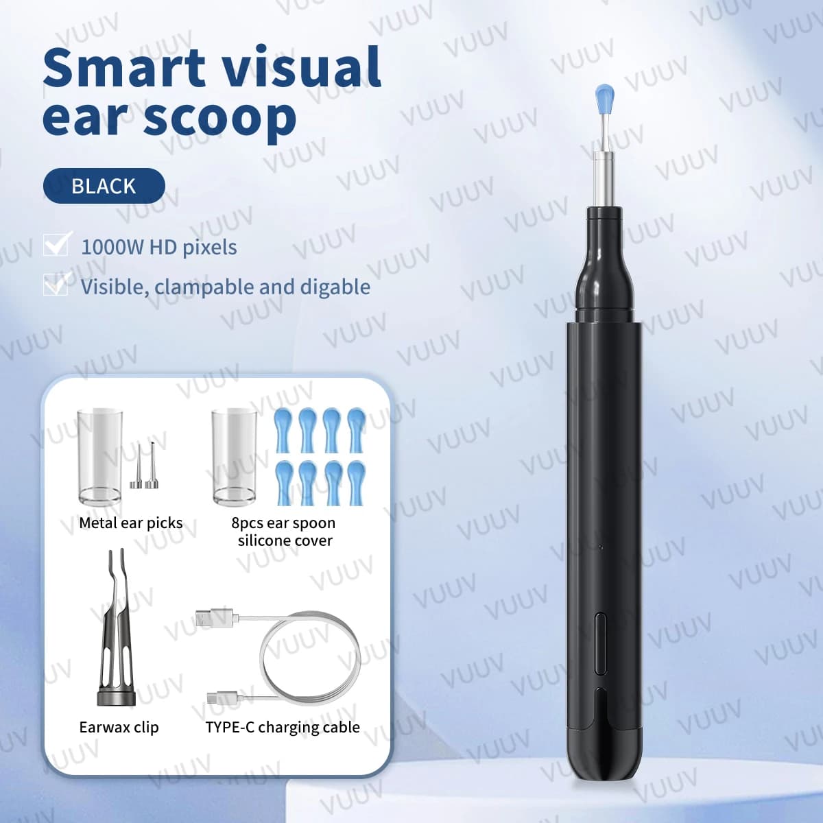 Kit de nettoyage d'oreilles avec caméra 1080P, outil de retrait de cérumen, nettoyeur visuel du cond