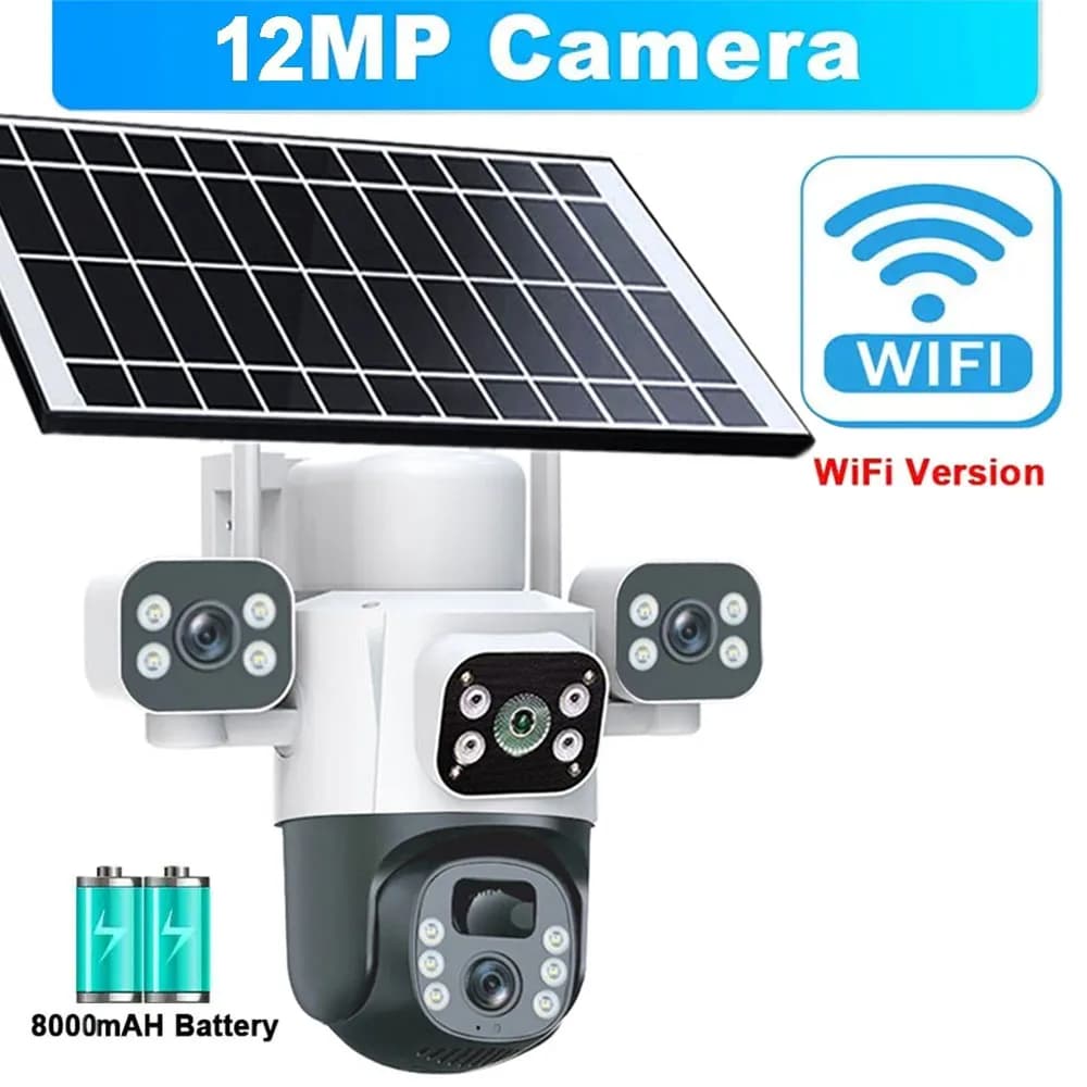 Caméra Sola WIFI 12MP CCTV trois objectifs trois écrans suivi automatique Protection de sécurité cam