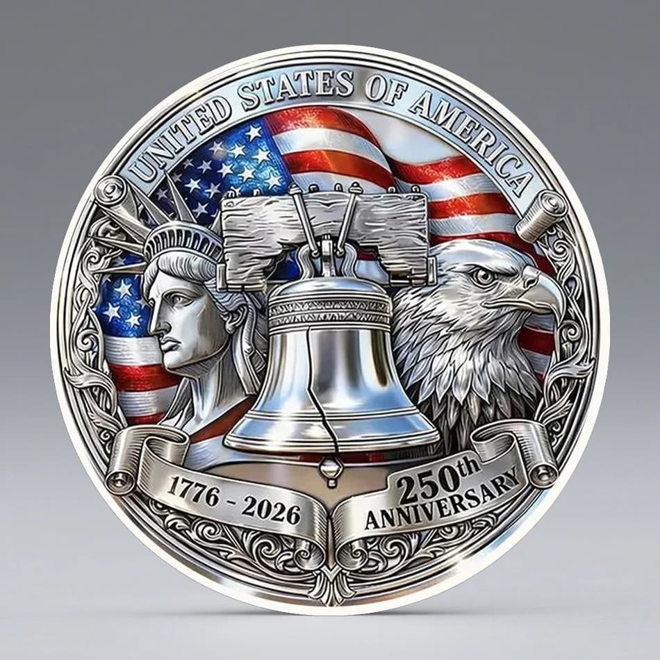 Pièce de collection commémorative plaquée argent, imprimée UV 2D, 250e anniversaire, Jour de l'Indép