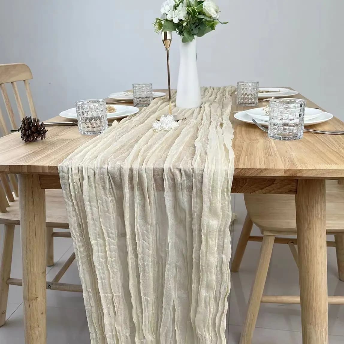 Chemin de Table en Gaze de Verre pour Mariage, Étamine Semi-Transparente, Décor Vintage, Arches de B