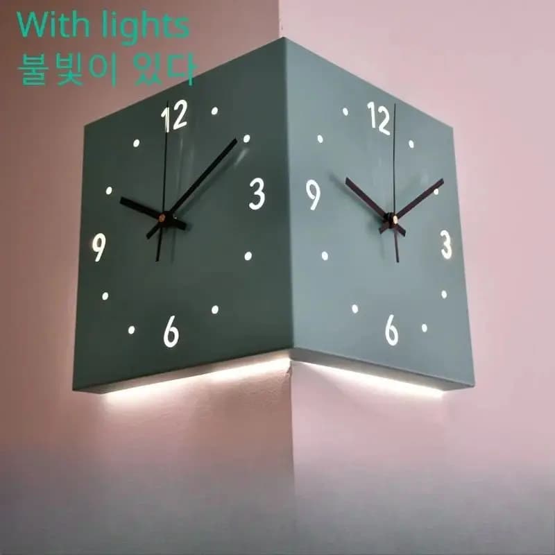 Horloge murale d'angle double face, art décoratif moderne avec capteur lumineux pour la décoration d