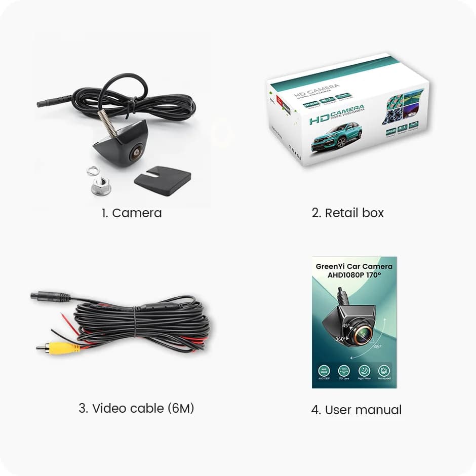 GreenYi AHD 1920x1080P Caméra de recul pour voiture Full HD Vision nocturne 170 ° Caméra avant de