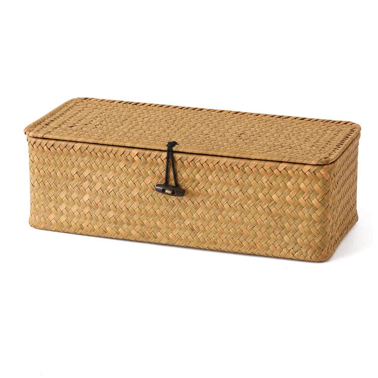 Panier de rangement en osier brun tressé avec couvercle, boîte de rangement de bureau à 3 compartime