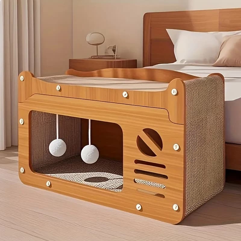 Grande maison pour chat avec griffoir, abri intérieur pour chat pour se reposer et jouer, montage fa