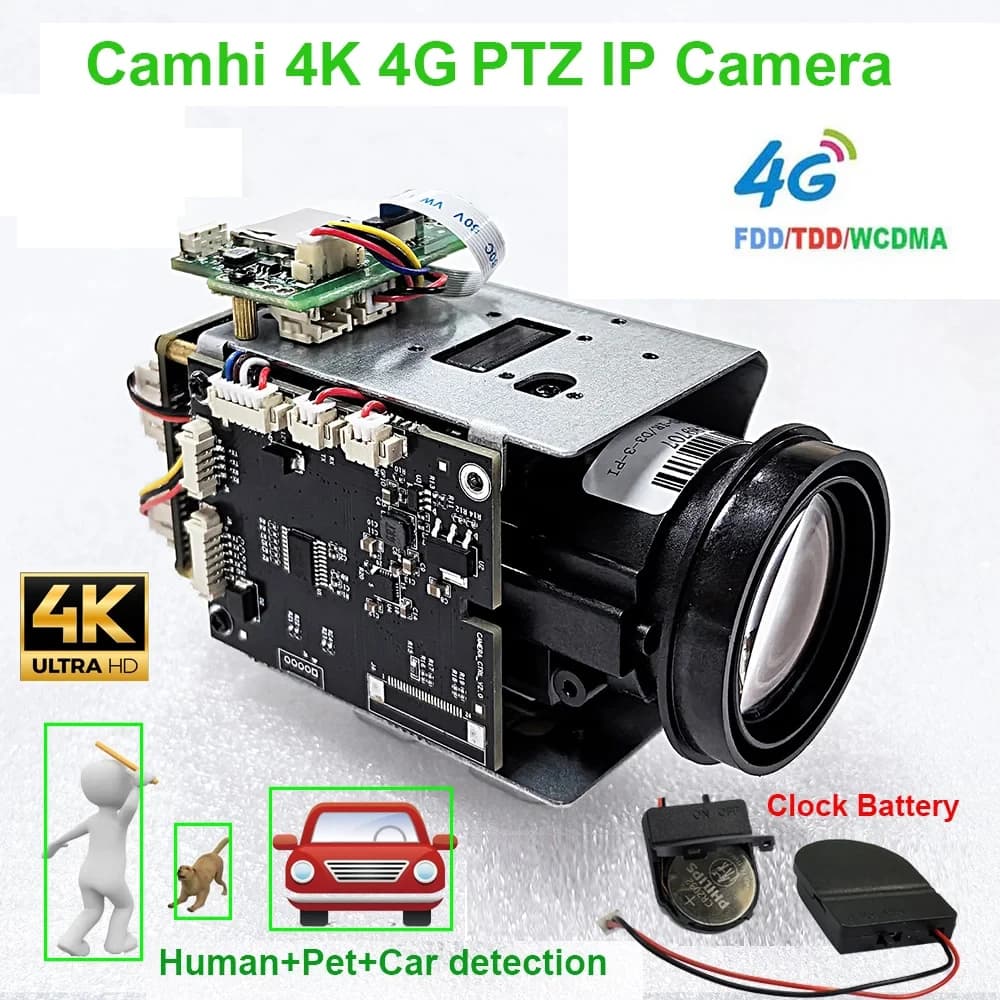 Camhi 4K 8MP 360X Zoom PTZ 4G caméra IP Auto IRIS P2P ONVIF IMX415 prise en charge SD 256GB