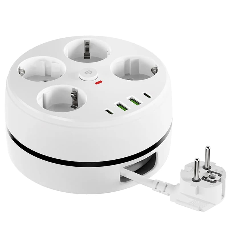 Multiprise murale EU 8-en-1 avec adaptateur secteur et câble de 2 mètres