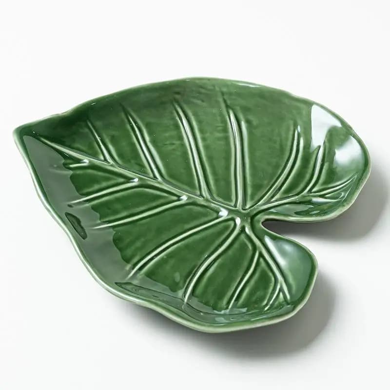 ♥ Joli repose-cuillère en forme de feuille – Porte-ustensiles en céramique verte pour comptoir de cu
