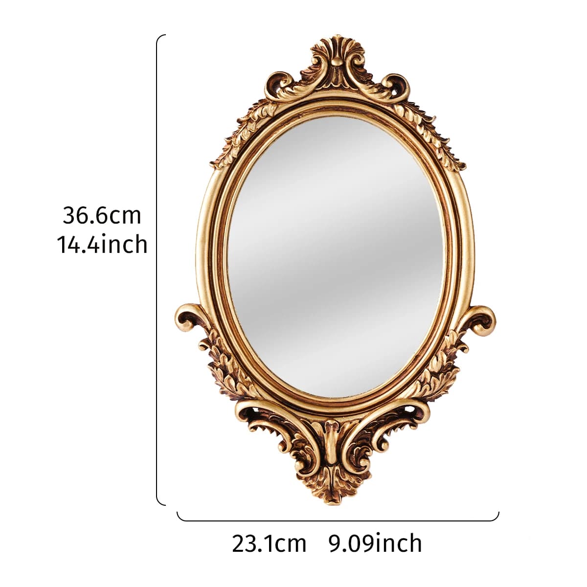 Miroir décoratif ovale décoré à motif classique doré, 14.4x9.09 pouces, 1 pièce
