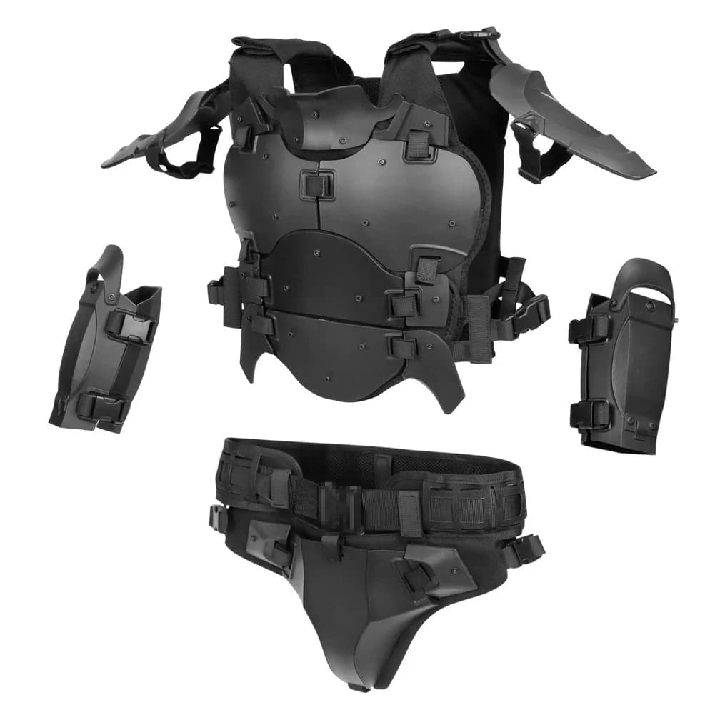 Armure tactique avec gilet de protection, coudière, plastron, entrejambe, joint de taille, taille ré