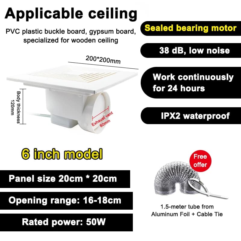 6 "8 pouces ventilateur d'extraction de Ventilation monté au plafond cuisine salle de bains concepti