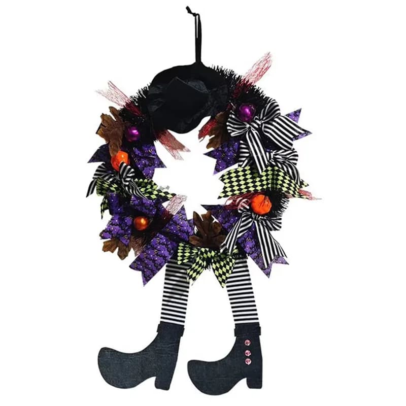 KYCOR-Halloween pour couronne de porte noire à longues pattes méchantes avant de sorcière pour guirl