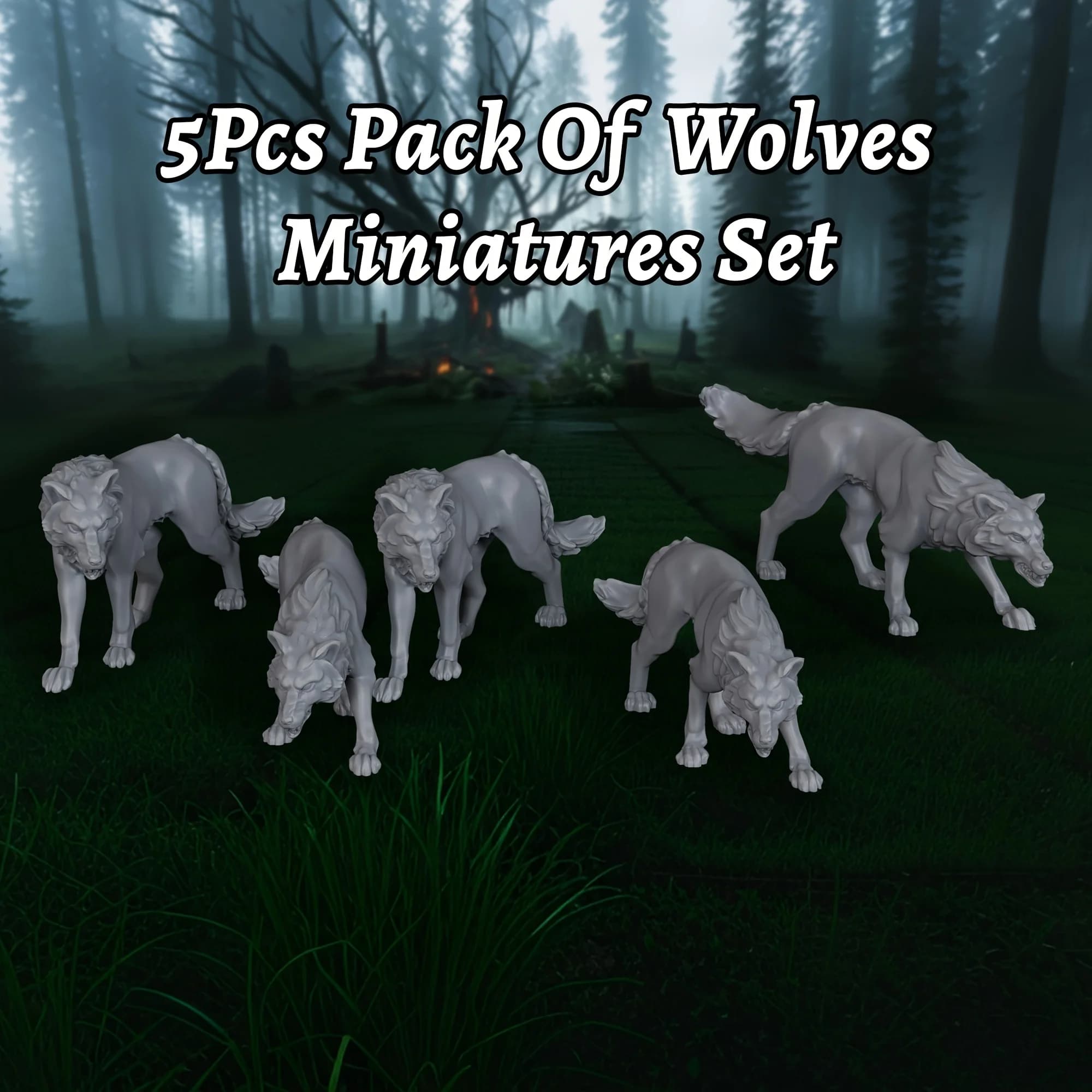 Ensemble de 5 miniatures de loups RPG, pack de loups très détaillés pour jeux de rôle sur table et d